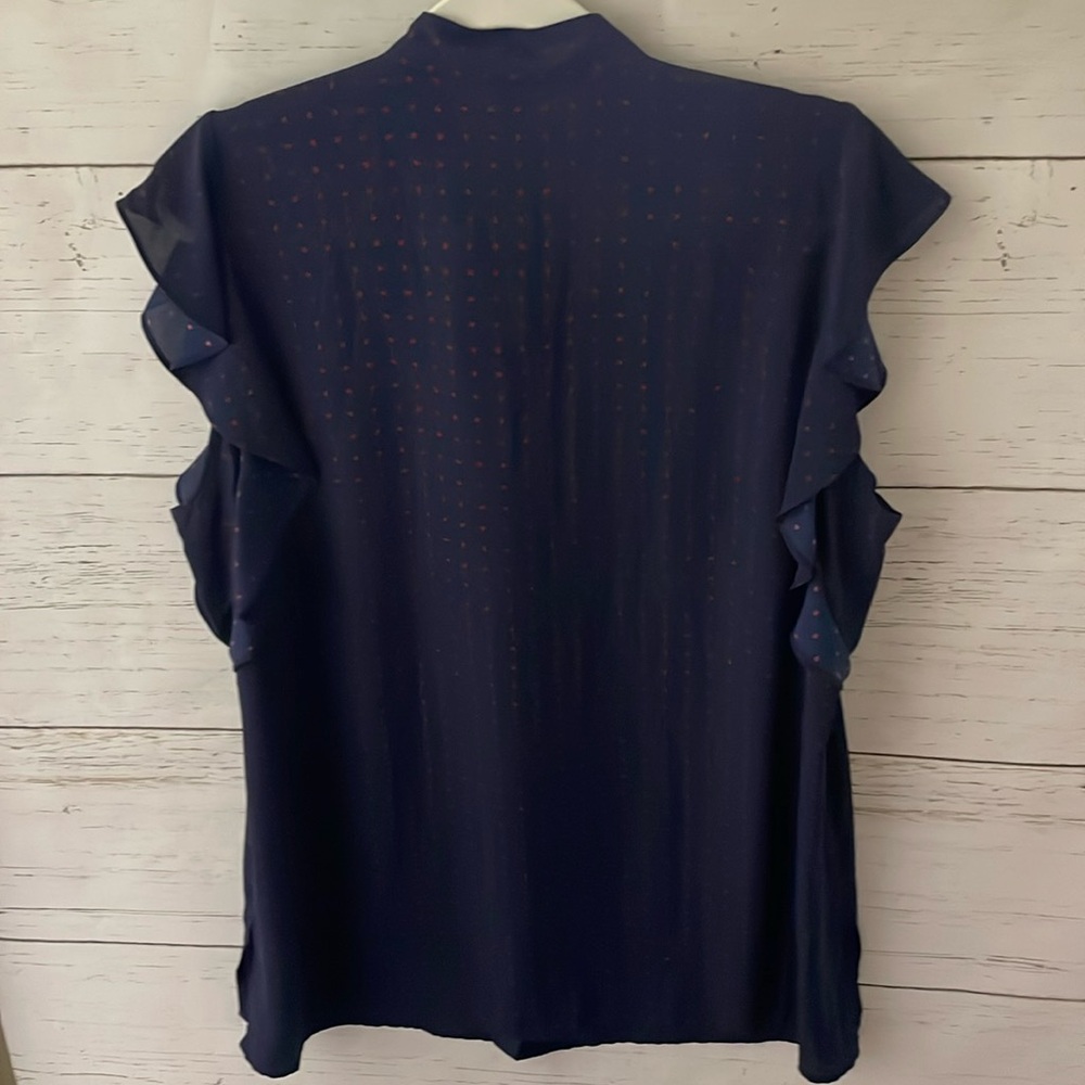 Lauren Ralph Lauren Navy Blue Ruffle Sleeved Polka Dot Blouse, size XL, NWT - Picture 8 of 12